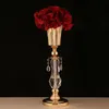 Vases 10 Pcs/lot Gold Table Metal Flower Road Lead Crystal Wedding Centerpiece Flowers Vase For Marriage Home Decor