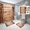 Ensembles de rideaux de douche rustiques en bois, ferme marron avec tapis antidérapants, housse d'abattant de toilette, tapis de bain, ensemble de décoration de salle de bain imperméable