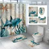 Sea Turtle Horse Dolphin Print Shower Curtain Set Bathroom Bathing Screen Anti-slip Toilet Lid Cover Carpet Rugs Home Decor Sets s