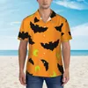 Chemises décontractées pour hommes chemise Halloween chauves-souris et lune à manches courtes été hommes col rabattu bouton vêtements