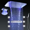 Robinets de douche thermostatiques de luxe Salle de bains Panneau de douche au plafond à LED Ensemble de pomme de douche à effet pluie multi-fonctions avec corps de massage Jet282o