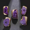 Cluster Rings Irregular Geode Genuine Stone Hole Open Ring For Women Purple Crystal Adjustable 1pcs Random2350