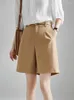 Women's Pants Summer Shorts With Belt Straight Leg Short Office Lady High Waisted Korean Knee Length Solid Color Women