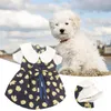 Dog Apparel Clothing Dress Outdoor Supply Pet Flower Print Doll Collar Button Closure With Bow Clip Two-legged