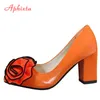 Sukienka butów aphixta pomarańczowe duże kwiaty róży 7 cm kwadratowe obcasy pompki butów kobiet studenci i dorośli wskazywane palce super duże rozmiar 30-50 230719