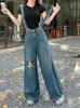 Dames Jeans Fashion Design Denim Overalls Zomer Gescheurd Gat Losse Wijde Pijpen Volledige Lengte Casual Hoge Taille Rechte Broek