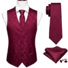 Hommes Gilets Designer Gilet Pour Hommes Soie Brodé Rouge Bordeaux Paisley Gilet Cravate Poche Carré Ensemble Slim Fit Costume De Mariage Barry Wang