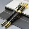 Engrave Elizabeth Black and Golden Silver Limited Edition Roller Ball Pen Pen مع مكتب تجديد Diamond Cap Cap Supp2408