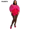 Women's Tracksuits Pulkritu Pleated Set Batwing Half Sleeve Blouse And Cascading Ruffles Ball Gown Shorts Suit 2023 Two 2 Piece Outfits