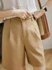 Women's Pants Summer Shorts With Belt Straight Leg Short Office Lady High Waisted Korean Knee Length Solid Color Women