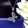 Pingente Ins Borboleta Fresca Simples Moda Jóias Prata Esterlina 925 Corte Princesa Branco Topázio CZ Diamante Pedras Preciosas Clavícula Pescoço249D