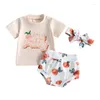 Ensembles de vêtements bébé garçon shorts ensemble lettre imprimer T-shirts à manches courtes haut et bandeau 3 pièces tenue d'été vêtements