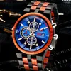 Wristwatches Reloj Hombre KUNHUANG Wooden Watch Men Top Chronograph Military Quartz Watches For Man Drop Customized