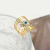 Band Rings Luxury 14K Gold Plated Stainless Steel Rings Finger Party Wedding Jewelry Wide Evil Eyes Rings Engagement Rings for Women J230719