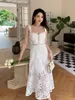 New Self Portrait Lace Panel White Strap Dress Square Neck