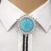 Bolo Ties Cravatta bolo nera turchese di forma rotonda per uomo cowboy western cowgirl corda di schiuma cravatta in lega di zinco bola tie tips HKD230719