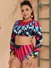 Kvinnor s plus size badkläder afrikansk tryckt stil baddräkt stam baddräkt långärmad totem sommar strandkläder badkläder maillot 230719