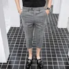Men's Suits Fashion Plaid Summer Pants Korean Style Slim-fit Business Casual Man Simple All-match Cropped Trousers 28-36
