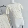 Pulls pour femmes élégant O cou à manches courtes diamants Argyle pull dame été couleur unie bouffée tricoté t-shirt