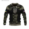 Mäns hoodies tröjor ukrainska mäns camo hoodies militär brigad stil tröjor veteraner armé flaggkläder överdimensionerade harajuku långärmad topps t230719