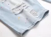 Jeans pour hommes 2023 Summer Denim Shorts Peinture personnalisée Tendance Slim Fit Mid Rise Capris