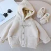 Pullover RiniLucia Herfst Winter Gebreide Vest Trui 2023 Baby Kinderkleding Jongens Meisjes Truien Effen Dikker Warme Hooded Jassen HKD230719