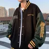 Herrjackor American Retro Baseball Uniform Loose Woolen Pu Leather Sleeve Jacket Spring Casual Handsome Par Male Clothes