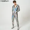 Men's Pants Fashion Casual Style Men Rompers INCERUN Laser Flash Party Zippered Hooded Long-sleeved Jumpsuit S-5XL 2023