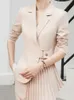 Kvinnors tvåbitar byxor Autumn Korean Fashion Women Blazer Suits Casual Vintage Pleated Jackets Straight Pantsuit Long Sleeve Business 2 Pieces Outfits 230718