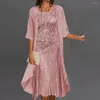 Vestidos casuais mulheres casaco vestido conjunto lantejoulas meia mangas cintura alta tecido macio fino primavera ol estilo comute cardigan roupas