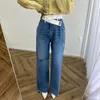 Jeans Feminino Vintage Cintura Alta Patchwor Feminino com Buracos Soltos Rasgados Calças de Perna Larga Calça Jeans Feminina 6267