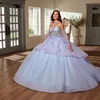 Sky Blue Glitter Off The Shoulder Long Sleeved Ball Gown Quinceanera Dresses Sweet 16 Princess Lace Beads Vestido De 15 Anos