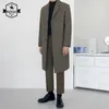 Herr ull blandar mitten av längden version pläd ullrock män lös casual mode koreansk lapel lång kappa solid single breasted blazer höst hkd230718