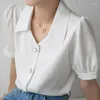 Blusas de mujer verano 2023 blusa de satén de manga corta para mujer elegante camisa holgada de estilo Ol con cuello en V de moda para mujer