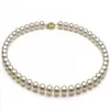 Charming natural 8-9mm white AKoya pearl necklace 18inch 14k gold clasp261i