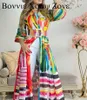 Lässige Kleider für Damen, elegante Batik-Laternenärmel, Schärpen, Maxi-Bunt-Tops
