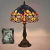 Table Lamps Vintage Tiffany Lamp Mediterranean Stained Glass Dragonfly Desk Light LED E27 AC Powered 85V-265V For Room Decoration