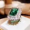 Sieraden trouwring dames vierkant smaragdgroen kristal zirkoon diamant witgouden ring moederfeest verjaardagscadeau verstelbaar