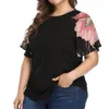 Women's Plus Size T-Shirt Plus Size Women Clothing Tops Fashion Short Sleeve Casual Loose T-shirts Ladies O-neck Floral Print Oversized T-shirts Top 230719