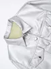 Kadınlar için Deri Gümüş Pu Ceketler Kadın Yakası Yaka Moda Sonbahar Sokak Giyim Uzun Kollu Tek Kesin Kırpılmış Ceket Dış Giyim