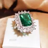 Sieraden trouwring dames vierkant smaragdgroen kristal zirkoon diamant witgouden ring moederfeest verjaardagscadeau verstelbaar