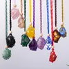 Chains 10pcs Natural Rough Raw Stone Net Bag Necklaces Rose Quartz Amethyst Fluorite Crystal Pendant Necklace For Women Men