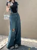 Jeans pour femmes Design de mode Denim salopette été déchiré trou ample jambe large pleine longueur décontracté taille haute pantalon droit