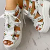 Печать развлекательных блюд INS Женские летние женские сандалии платформы шнурки на высоких каблуках повседневная обувь женщина 4243 230718 1537