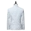 Męskie garnitury Blazers Mens Biały nadruk róży z spodniami Wedding Groom 2 -Układka Kurtka do menu Pant Men Stage Singer Costume250i