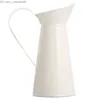 Vazen Vintage Hoge Metalen Shabby Chic Crème Vaas Emaille Pitcher Kruik Bloem Container Voor Bruiloft Home Decor Z230719