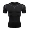 Camisetas masculinas de manga curta camisa masculina de compressão camiseta de corrida fitness justa esporte treinamento jogging camisas academia roupas esportivas secagem rápida 230718