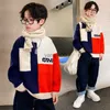 Pullover Boys' Sweater Winter New Pullover Thickened Autumn Winter Middle And Large Children's Western-style Knitwear Christmas Sweater HKD230719