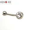 Ny G23 Titanium Belly Bar Navel Rings krökta 14G Crystal Double Clear Stone Gem Fashion Body Piercing Jewelry2545