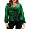 Women's Plus Size T-Shirt Spring Summer Slit Sleeve Patchwork Sequins T-Shirts Women Clothing Fashion Casual Loose Pullover Tee Shirt Ladie Plus Tunic Top 230719